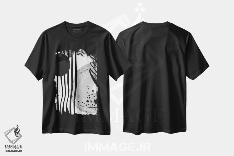 تیشرت طرح دار آبستره هندسی آبرنگی سیاه و سفید VI اثر آرسی بسی | فروشگاه ایماژ