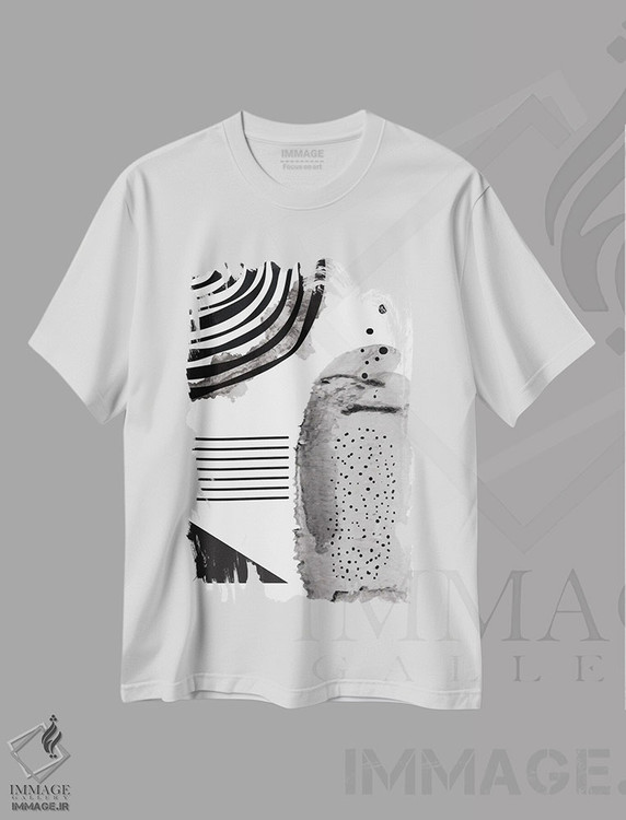 تیشرت طرح دار آبستره هندسی آبرنگی سیاه و سفید V اثر آرسی بسی | immage.ir