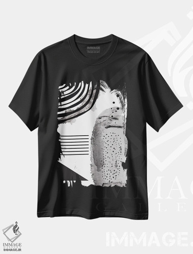 تیشرت طرح دار آبستره هندسی آبرنگی سیاه و سفید V اثر آرسی بسی | فروشگاه ایماژ