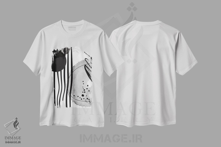 تیشرت طرح دار آبستره هندسی آبرنگی سیاه و سفید VI اثر آرسی بسی | immage.ir
