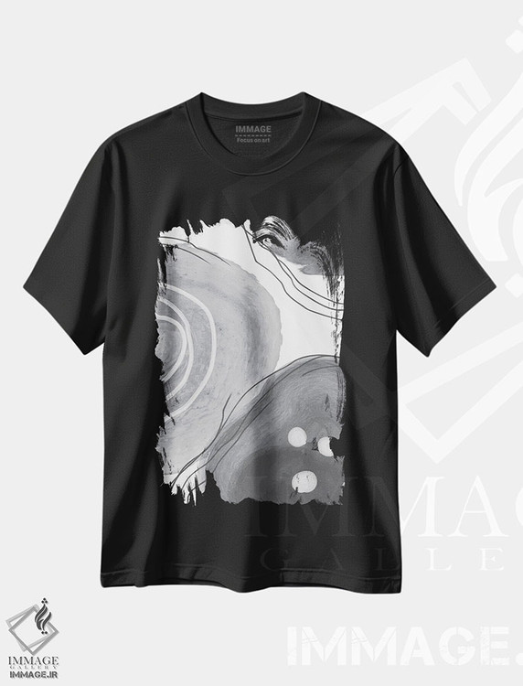 تیشرت طرح دار آبستره هندسی آبرنگی سیاه و سفید IV اثر آرسی بسی | فروشگاه ایماژ