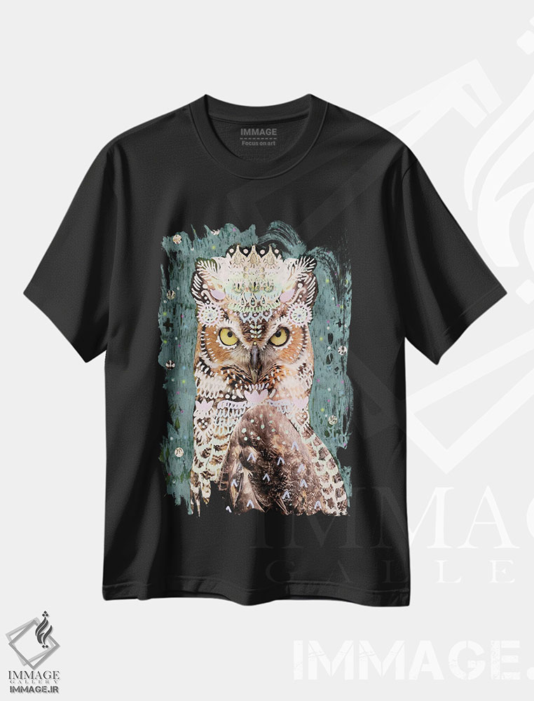 تیشرت طرح دار جغد لالیتا، دکور بوهمی اثر امبر سامرست | فروشگاه ایماژ