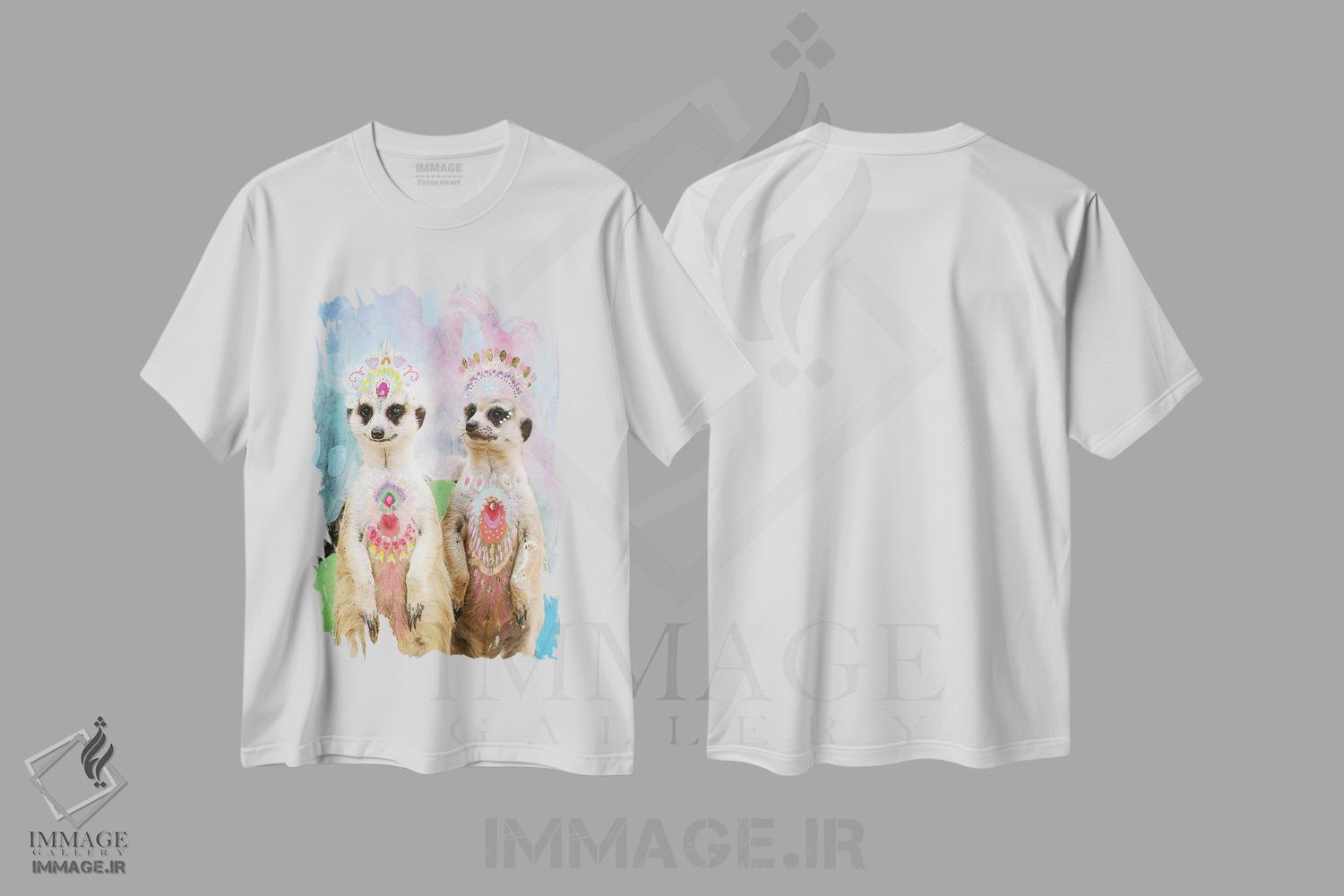 تیشرت طرح دار زوج میرکات، دکور بوهمی اثر امبر سامرست | immage.ir