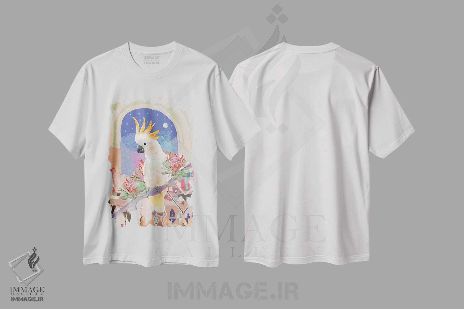 تیشرت طرح دار کاکاتوی تاج زرد، تزئینی اثر امبر سامرست | immage.ir