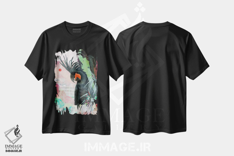 تیشرت طرح دار کاکاتوی کف دست سیاه، دکور بوهمی اثر امبر سامرست | فروشگاه ایماژ