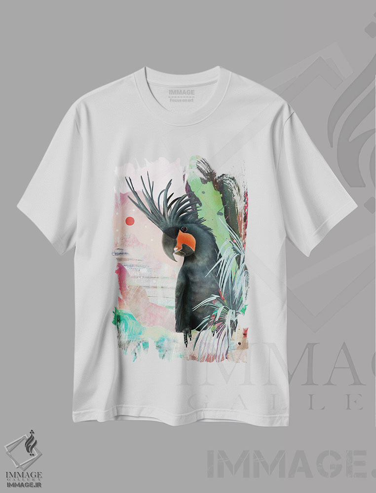 تیشرت طرح دار کاکاتوی کف دست سیاه، دکور بوهمی اثر امبر سامرست | immage.ir
