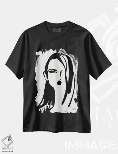 تیشرت طرح دار پرترهٔ قلم مو VI، هنر تزئینی سیاه و سفید اثر آن تاولتی | فروشگاه ایماژ