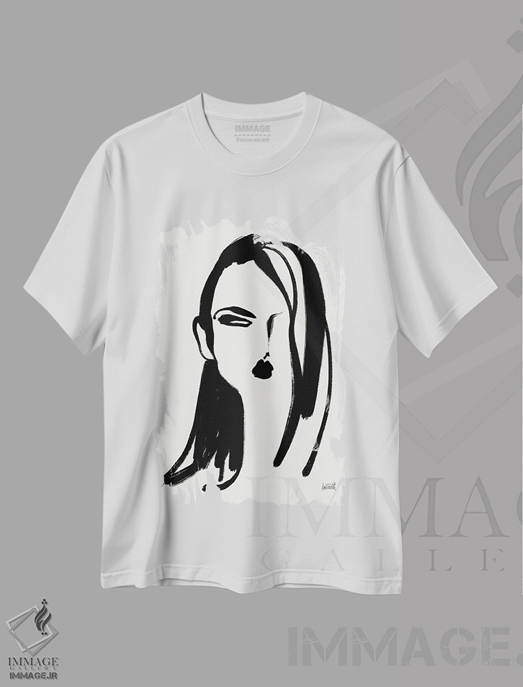 تیشرت طرح دار پرترهٔ قلم مو VI، هنر تزئینی سیاه و سفید اثر آن تاولتی | immage.ir