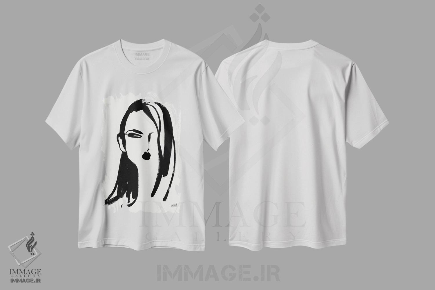 تیشرت طرح دار پرترهٔ قلم مو VI، هنر تزئینی سیاه و سفید اثر آن تاولتی | immage.ir