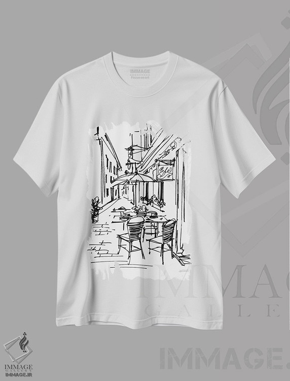 تیشرت طرح دار طرح کافه II، هنر تزئینی سیاه و سفید اثر آن تاولتی | immage.ir