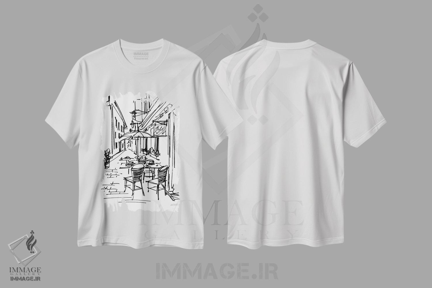تیشرت طرح دار طرح کافه II، هنر تزئینی سیاه و سفید اثر آن تاولتی | immage.ir