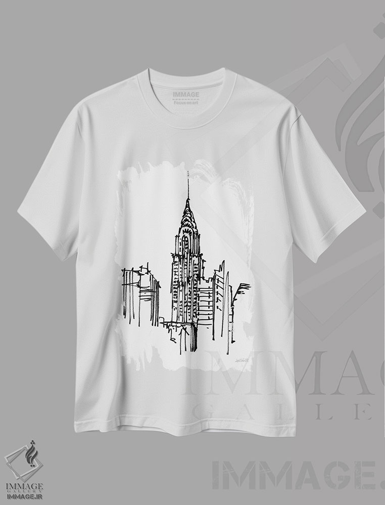 تیشرت طرح دار طرح ساختمان کرایسلر، هنر تزئینی سیاه و سفید اثر آن تاولتی | immage.ir