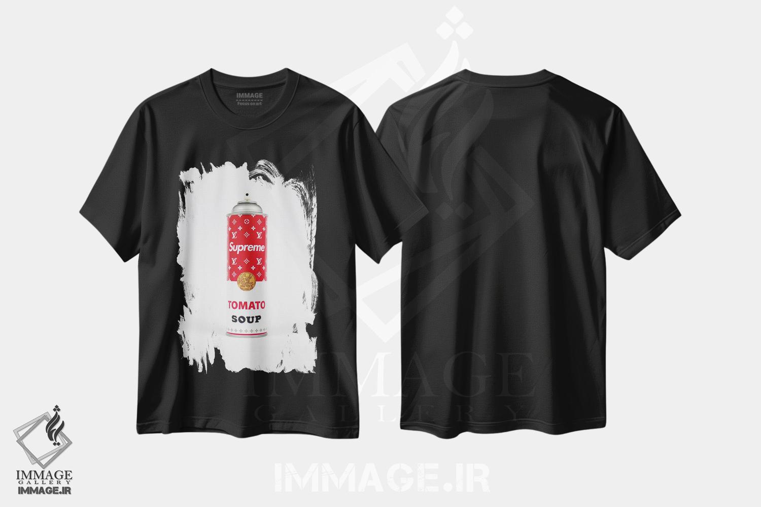 تیشرت طرح دار سوپریم لوییس ویتون، قوطی اسپری سوپ، هنر دیجیتال اثر آنتونیو براسکو | فروشگاه ایماژ