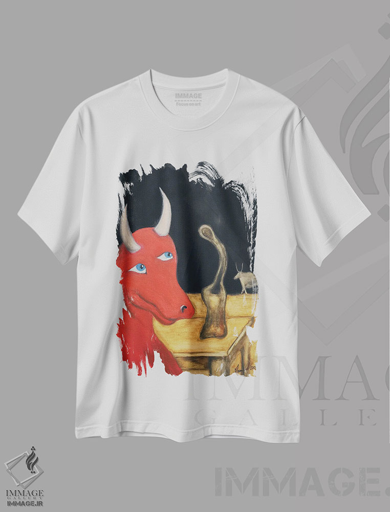 تیشرت طرح دار لبخند گاو قرمز، هنر فاخر معاصر اثر الکساندر تریفونوف | immage.ir