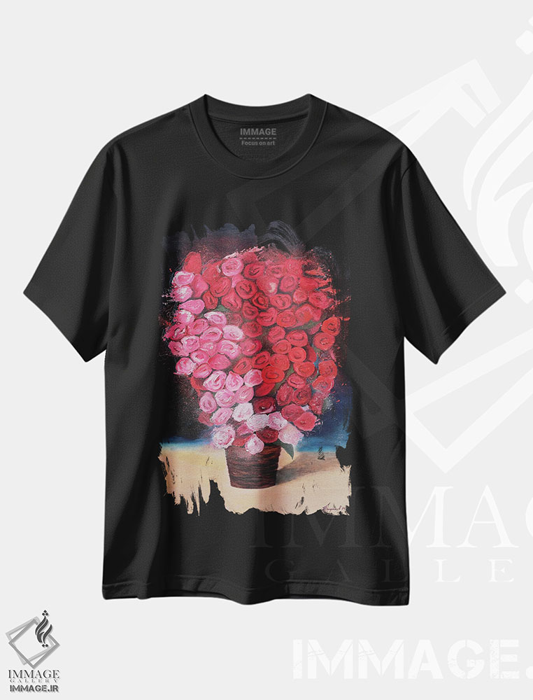 تیشرت طرح دار گل های رز قرمز، هنر فاخر معاصر اثر الکساندر تریفونوف | فروشگاه ایماژ