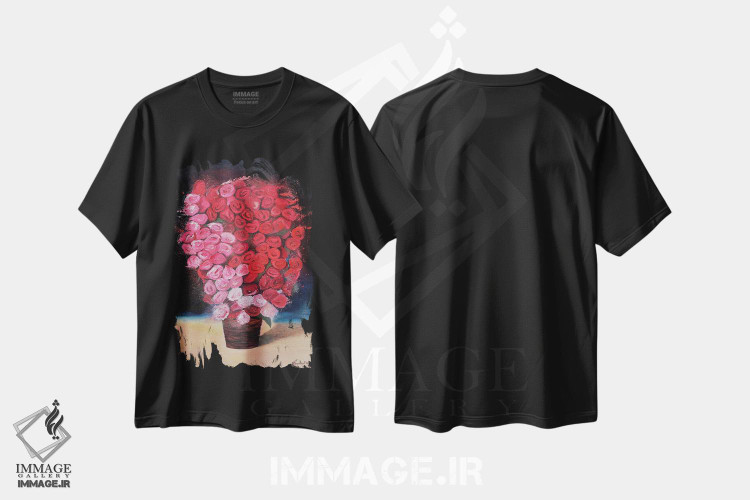 تیشرت طرح دار گل های رز قرمز، هنر فاخر معاصر اثر الکساندر تریفونوف | فروشگاه ایماژ