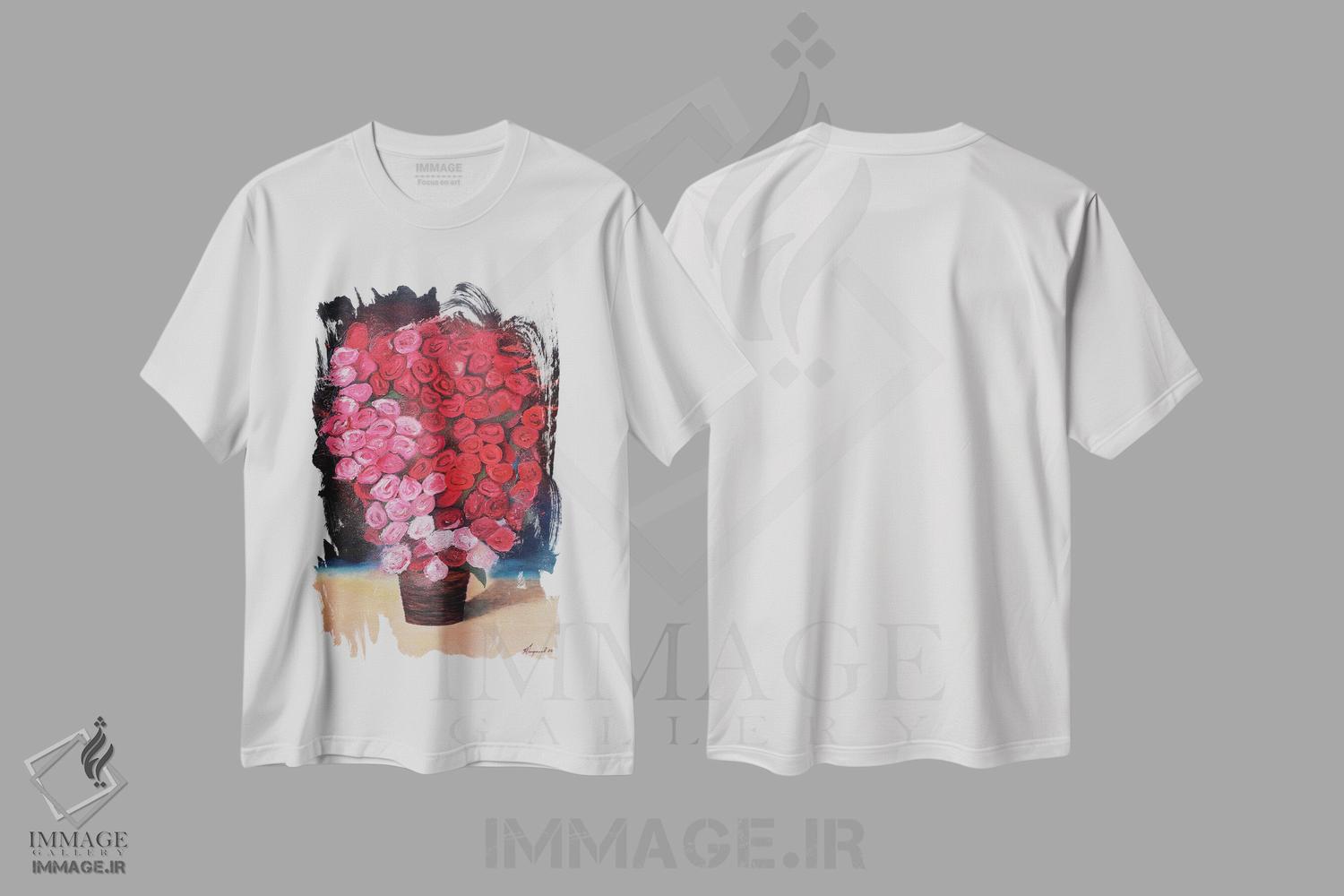 تیشرت طرح دار گل های رز قرمز، هنر فاخر معاصر اثر الکساندر تریفونوف | immage.ir