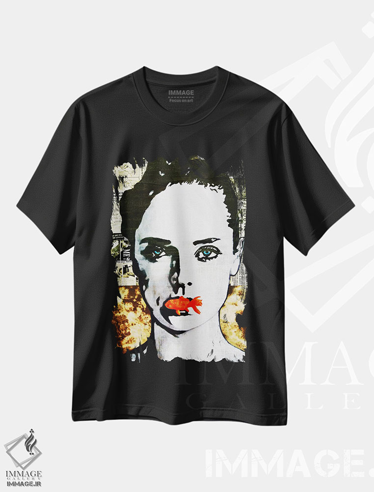 تیشرت طرح دار بوسهٔ ماهی، مدیوم اثر آنی ترازو | فروشگاه ایماژ