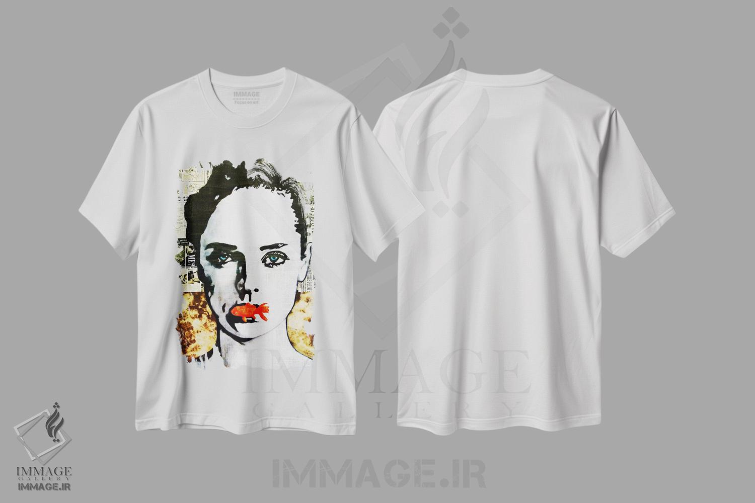 تیشرت طرح دار بوسهٔ ماهی، مدیوم اثر آنی ترازو | immage.ir