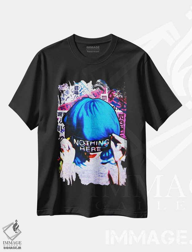 تیشرت طرح دار اینجا خبری نیست، دکوراسیون جایگزین اثر آنی ترازو | فروشگاه ایماژ
