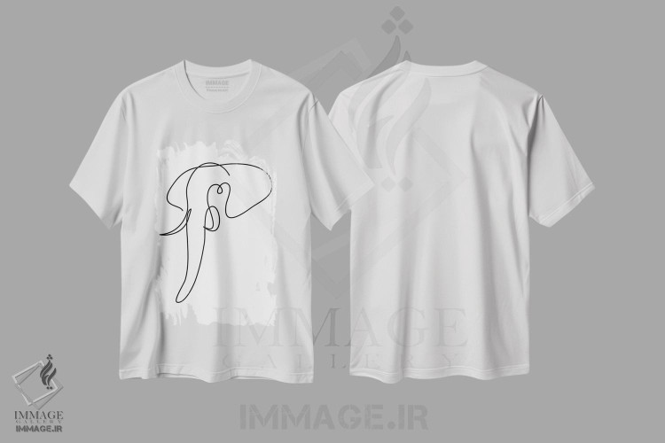 تیشرت طرح دار فیل یک خطی، هنر تزئینی سیاه و سفید اثر ادیلوم | immage.ir