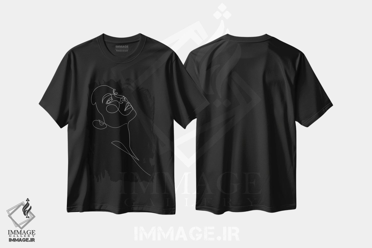 تیشرت طرح دار چهرهٔ خطی، هنر تزئینی سیاه و سفید اثر ادیلوم | فروشگاه ایماژ