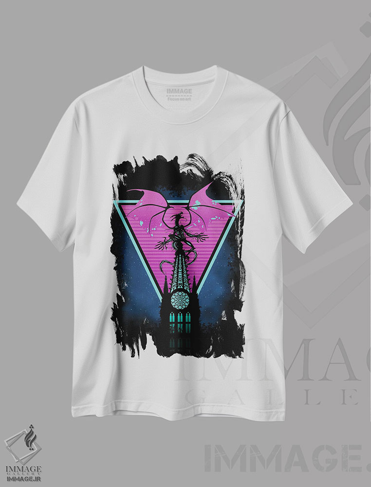 تیشرت طرح دار اژدهای کلیسای سبک قدیمی، هنر دیجیتال اثر آلبرتو پرز | فروشگاه ایماژ