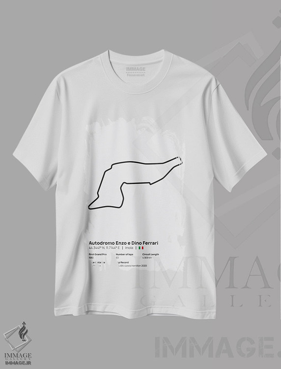 تیشرت طرح دار فرمول یک - پیست ایمولا، هنر دیجیتال سیاه و سفید اثر آوی سیکس | فروشگاه ایماژ