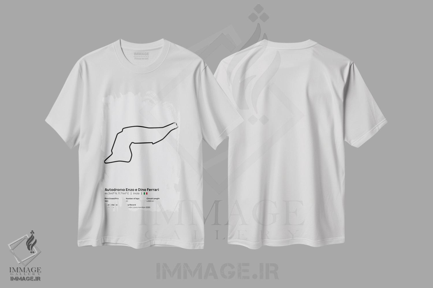 تیشرت طرح دار فرمول یک - پیست ایمولا، هنر دیجیتال سیاه و سفید اثر آوی سیکس | فروشگاه ایماژ