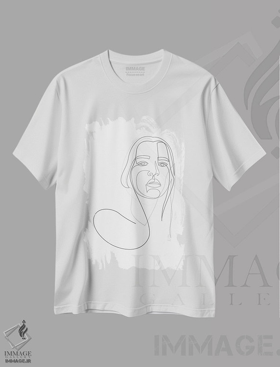 تیشرت طرح دار دختر تک خطی، هنر تزئینی سیاه و سفید اثر ادیلوم | فروشگاه ایماژ