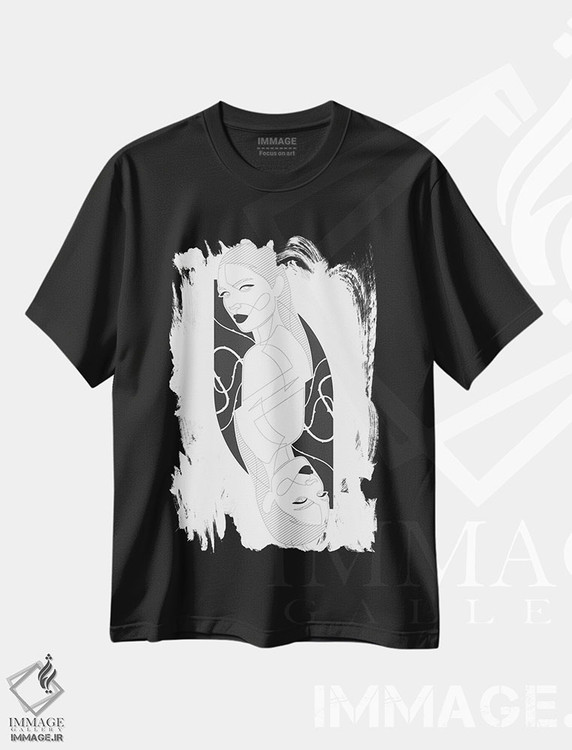 تیشرت طرح دار QS، هنر تزئینی سیاه و سفید اثر ادیلوم | فروشگاه ایماژ