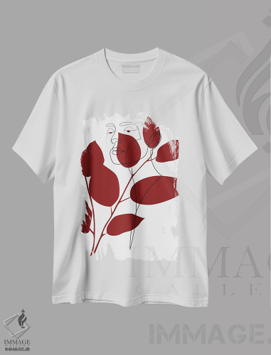تیشرت طرح دار برگ های قرمز، تزئینی اثر ادیلوم | فروشگاه ایماژ