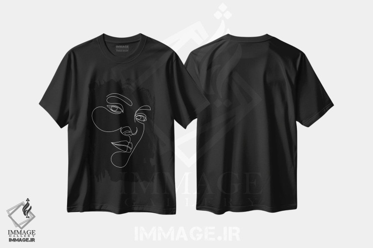 تیشرت طرح دار صورت تک خطی انتزاعی، هنر تزئینی سیاه و سفید اثر ادیلوم | فروشگاه ایماژ