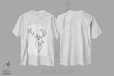 تیشرت طرح دار گوزن تک خطی، هنر تزئینی سیاه و سفید اثر ادیلوم | immage.ir
