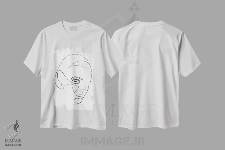 تیشرت طرح دار صورت زنانه تک خطی پیوسته، هنر تزئینی سیاه و سفید اثر ادیلوم | فروشگاه ایماژ
