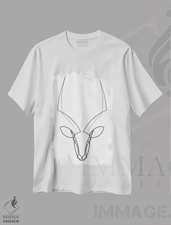 تیشرت طرح دار آهو تک خطی، هنر تزئینی سیاه و سفید اثر ادیلوم | immage.ir