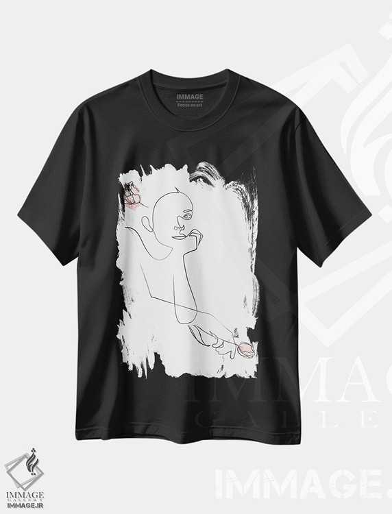 تیشرت طرح دار فلورالیا، هنر تزئینی سیاه و سفید اثر ادیلوم | فروشگاه ایماژ