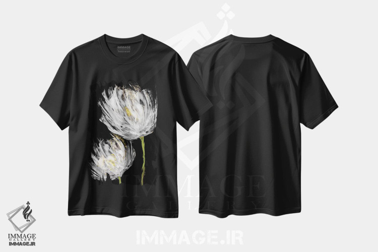 تیشرت طرح دار لاله ها بر زمینهٔ مشکی II اثر ونسا آستین | immage.ir