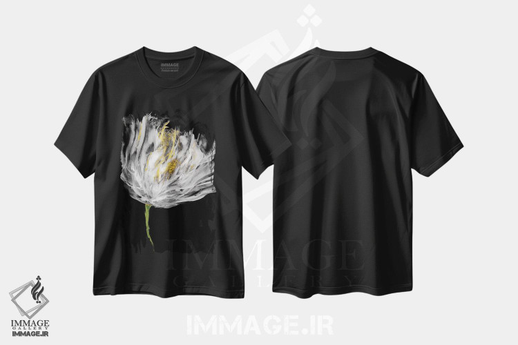 تیشرت طرح دار لاله ها بر زمینهٔ مشکی I اثر ونسا آستین | فروشگاه ایماژ
