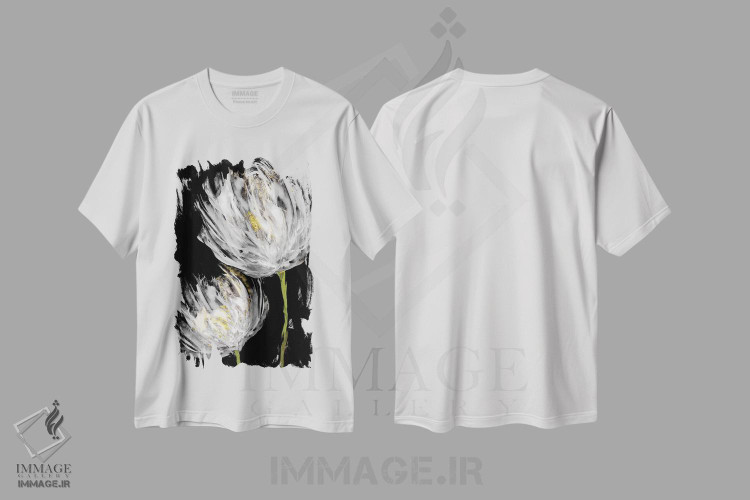 تیشرت طرح دار لاله ها بر زمینهٔ مشکی II اثر ونسا آستین | فروشگاه ایماژ