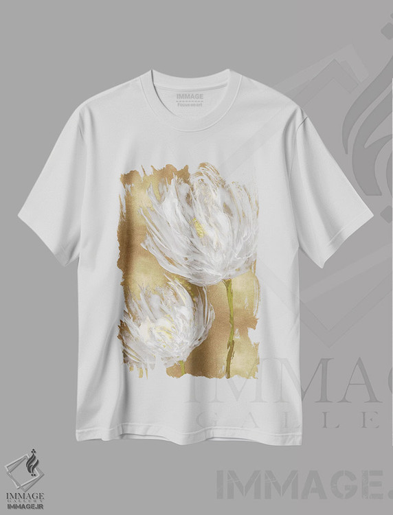 تیشرت طرح دار لاله ها بر زمینهٔ طلایی II، تزئینی اثر ونسا آستین | فروشگاه ایماژ