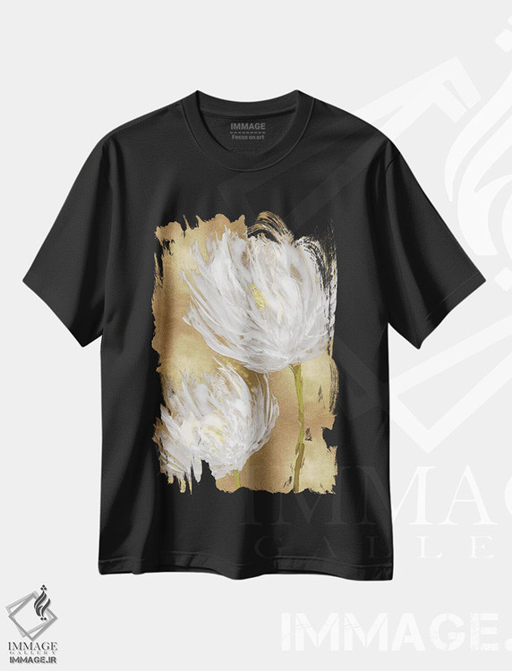 تیشرت طرح دار لاله ها بر زمینهٔ طلایی II، تزئینی اثر ونسا آستین | immage.ir