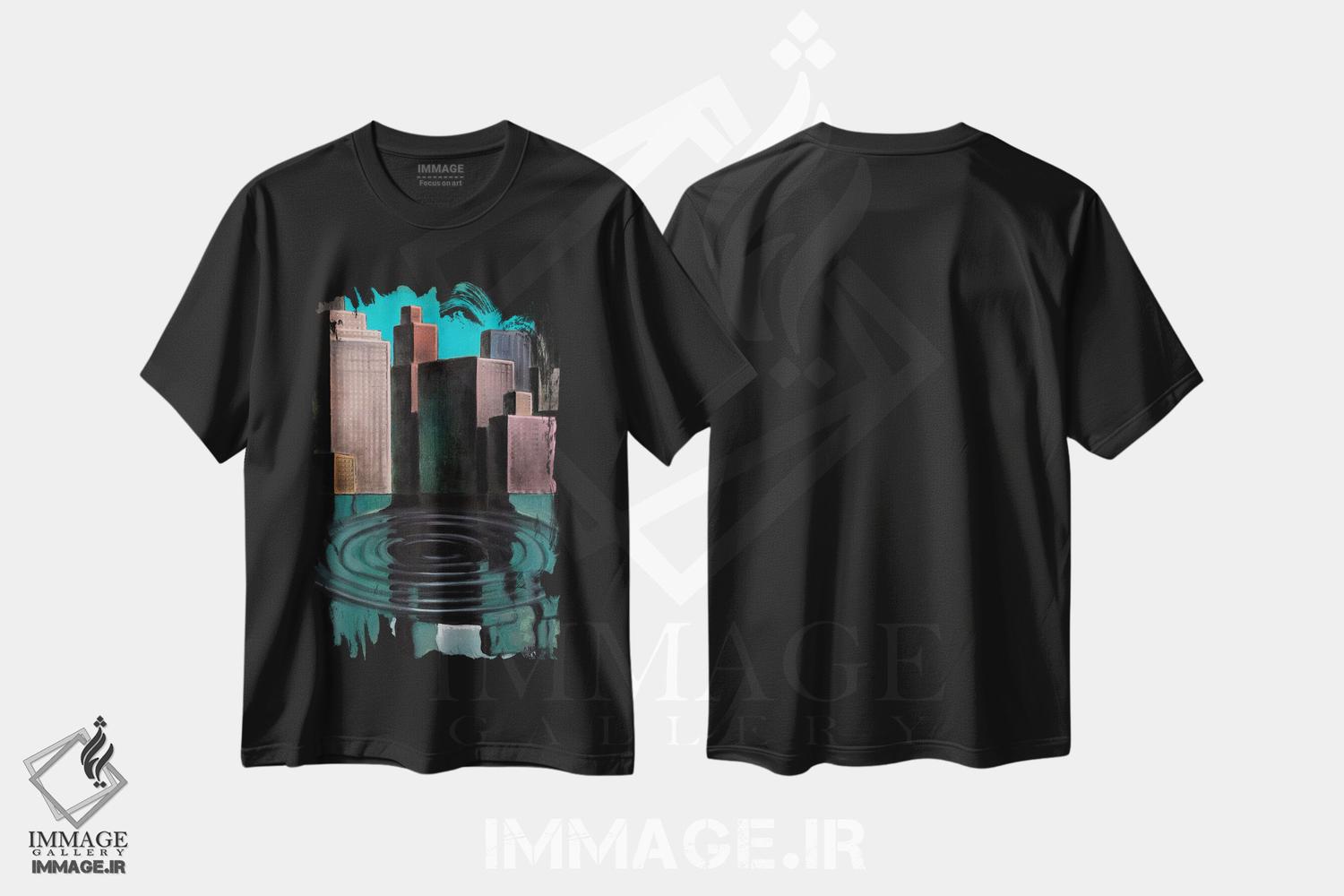 تیشرت طرح دار چشم انداز آبی آمریکایی، هنر فاخر معاصر اثر آندریا واندونی | فروشگاه ایماژ