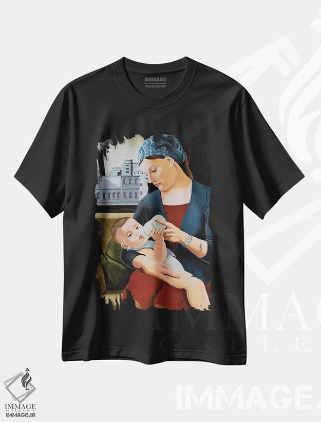تیشرت طرح دار مادر مقدس شیرده به کودک، هنر فاخر معاصر اثر آندریا واندونی | فروشگاه ایماژ