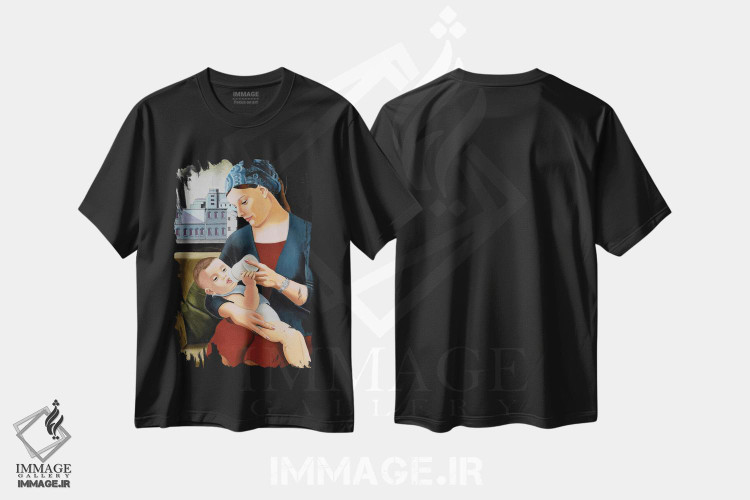 تیشرت طرح دار مادر مقدس شیرده به کودک، هنر فاخر معاصر اثر آندریا واندونی | فروشگاه ایماژ