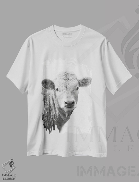 تیشرت طرح دار گاو II، هنر تزئینی سیاه و سفید اثر امیلی وینتیج کو | immage.ir