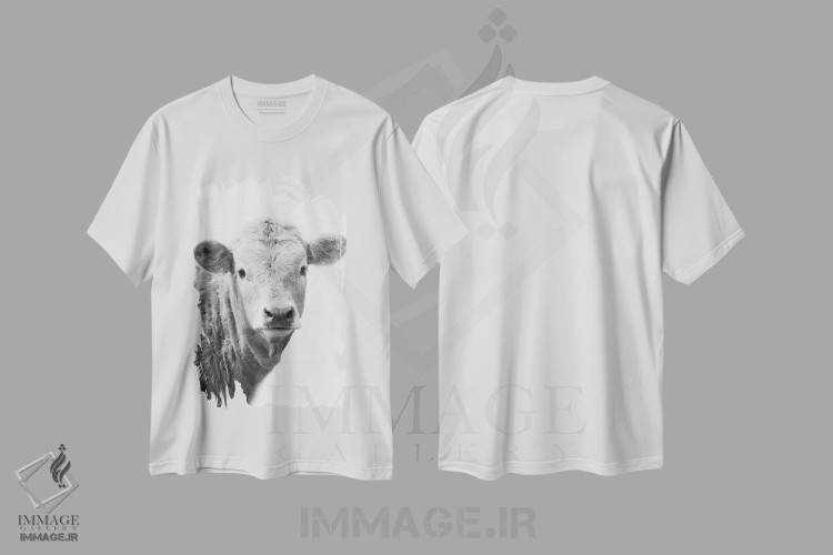 تیشرت طرح دار گاو II، هنر تزئینی سیاه و سفید اثر امیلی وینتیج کو | immage.ir