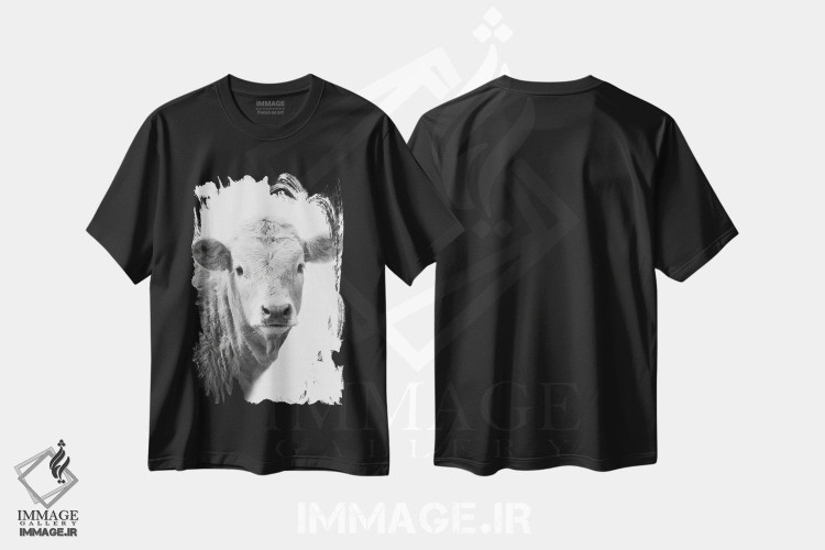 تیشرت طرح دار گاو II، هنر تزئینی سیاه و سفید اثر امیلی وینتیج کو | فروشگاه ایماژ