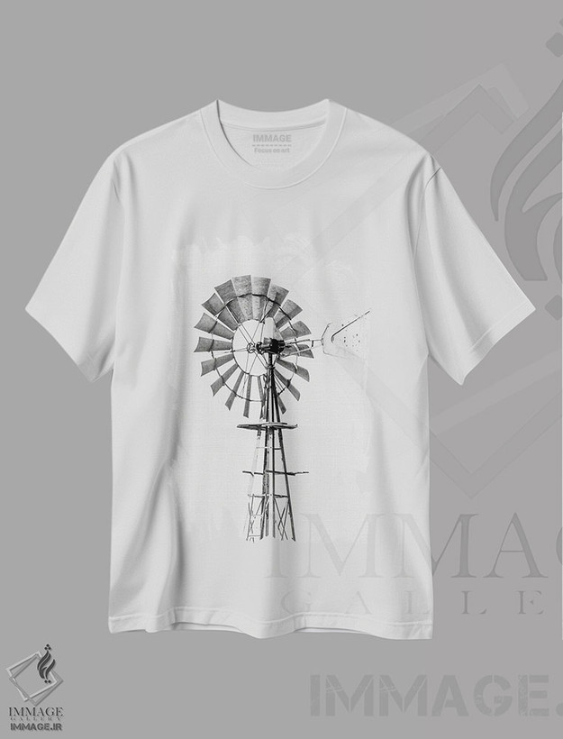 تیشرت طرح دار آسیاب بادی II، هنر تزئینی سیاه و سفید اثر امیلی وینتیج کو | فروشگاه ایماژ