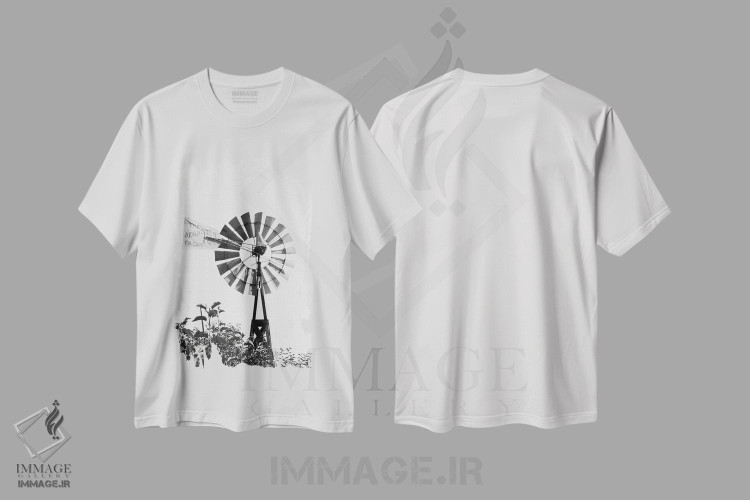 تیشرت طرح دار آسیاب بادی I، هنر تزئینی سیاه و سفید اثر امیلی وینتیج کو | immage.ir